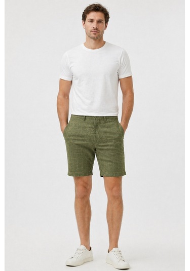 Lacoste Men's Slim Fit Bermuda Shorts Erkek Dar Kesim Keten Bermuda Şort Haki