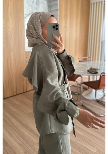 Kahijab Omuz Düğmeli Trenç Takım - Yeşil Yeşil
