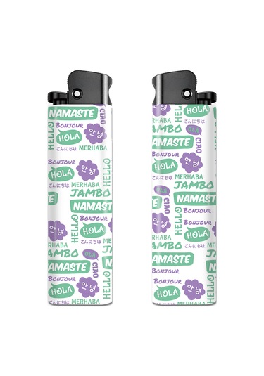Hola Serisi Tasarım Çakmak Namaste Desenli Çakmak Beyaz