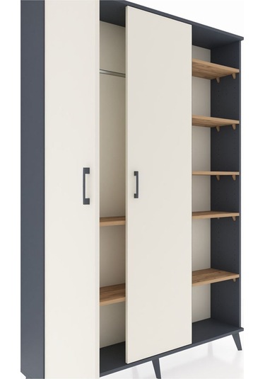 Arges Dolap 7 Raflı 2 Kapaklı Tek Askılı 132x30x195 Antrasit-aytaşı/çam Aytası/atlas Çam