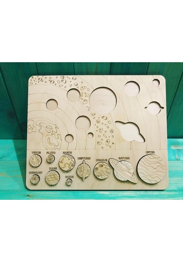 Ahşap Montessori Güneş Sistemi Gezegenler Yapbozu İngilizce