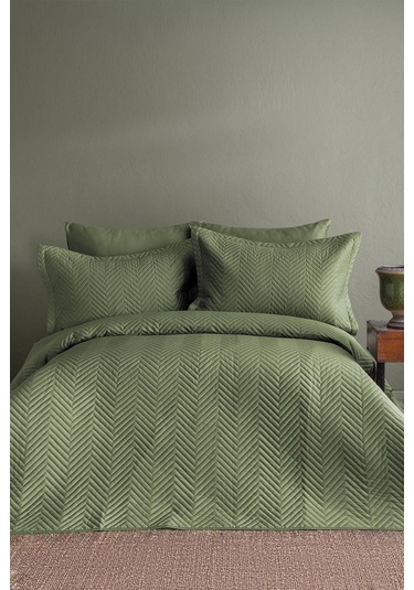 İssimo Simply Orman Yeşili Yatak Örtüsü Set Çift Kişilik-1657 Yeşil