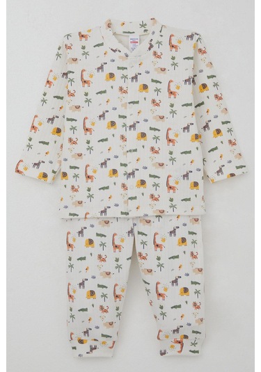Breeze Erkek Bebek Pijama Takımı Bebek Hayvanat Bahçesi 4 Ay-1 Yaş, Ekru Ekru