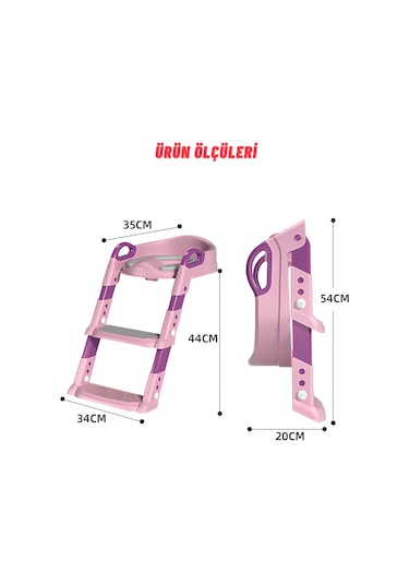 Dekohop Çocuk Merdivenli Klozet Adaptörü Yükseklik Ayarlı Pratik Pembe