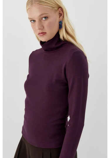 Balıkçı Yaka Uzun Kollu Body Mürdüm Mürdüm