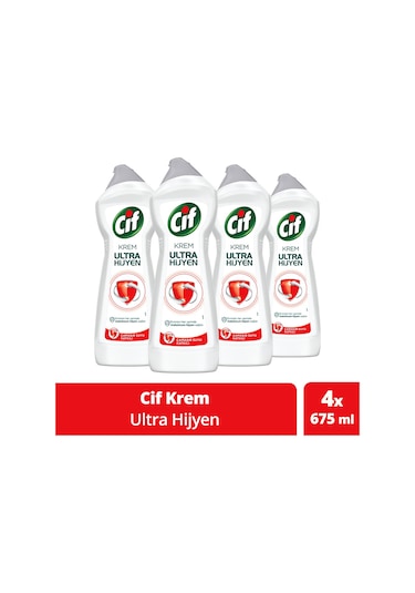 Cif Krem Ultra Hijyen Çamaşır Suyu Katkılı Yüzey Temizleyiciler 4 x 675 ML