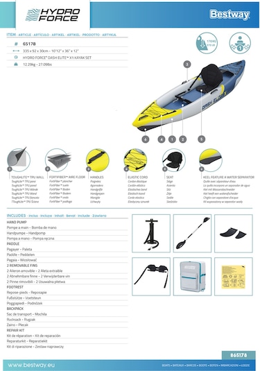 Hydro-force 65178 Dash Elite X1 Tek Kişilik Kano Seti 3.35m X 92cm X 30cm