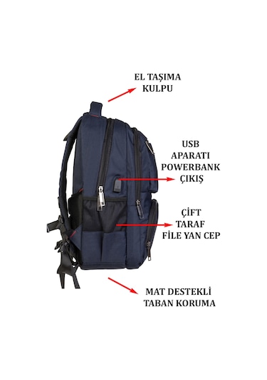 Case Club 13,3-14 İnç Lacivert Laptop Sırt Çantası Su Geçirmez Kumaş Darbe Emici Koruma