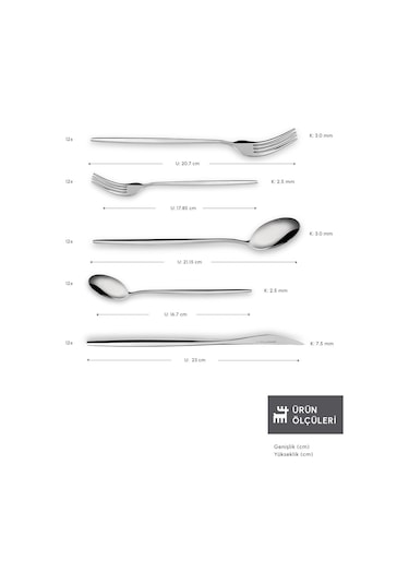 Karaca  New Porto Platin 12 Kişilik 60 Parça Çatal Kaşık Bıçak Takımı