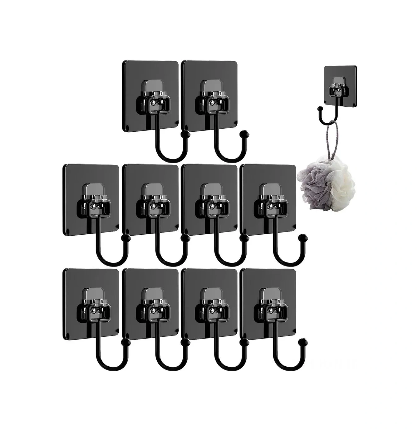 Kosona Banyo Mutfak Sıcak Tutucu, Siyah 10 Adet, 6.7x6.7 Cm, Delme Yok, Su Geçirmez, Pvc + Metal, 24 Saat Kurulum