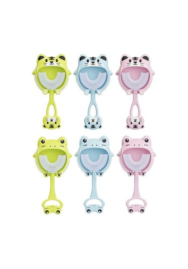 Flybuy S8 2'li Çocuk Karikatür Silikon Diş Fırçası U-şekilli 2-12 Yaş Pembe