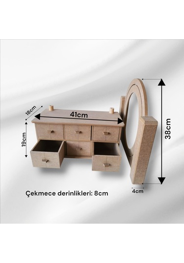 Ahşap-boyanabilir-6çekmeceli Makyaj Masası Ve Organizeri
