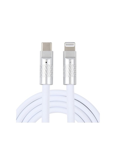 Rogfer Mech Serisi 120w Usb-c / Type-c - 8 Pin Metal Fiş Silikon Hızlı Şarj Veri Kablosu, Uzunluk: 1.2m Beyaz