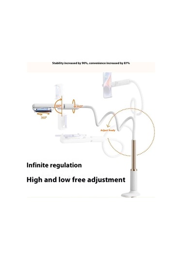 Lr-059 110 Cm Başucu Esnek Telefon Tutucu 360 Derece Dönme Havai Canlı Akış Telefon Braketi Beyaz