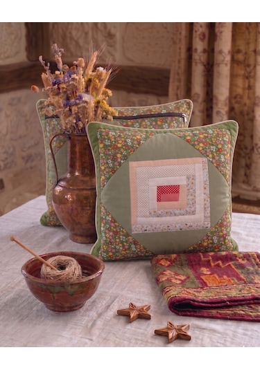 Poplin Pamuklu Kırkyama Patchwork Dekoratif Kırlent Kılıfı 45x45 Cm Haki - Yeşil