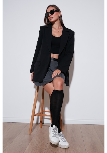 Lela Relaxed Fit Mono Yaka Cepli Blazer Bayan Ceket 611Bc00132 Siyah