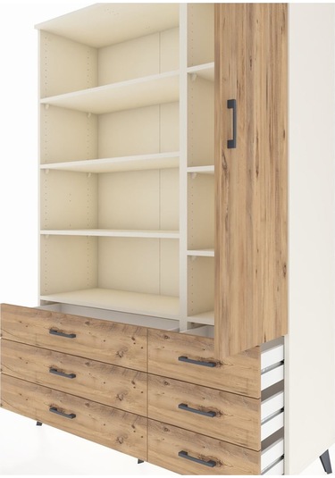 Hyperion Dolap 8 Raflı 6 Çekmeceli Tek Kapaklı 132x44x195 Aytaşı-çam/çam Atlas Çam/atlas Çam