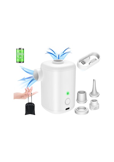 Lemestar Ev Ve Dışarı Kullanıma Uygun Kablosuz Mini Hızlı Şişirme-çıkarma Pompası, 4 Farklı Uçlu, Abs Malzeme, 1500mah Pil, Su Geçirmez, Beyaz