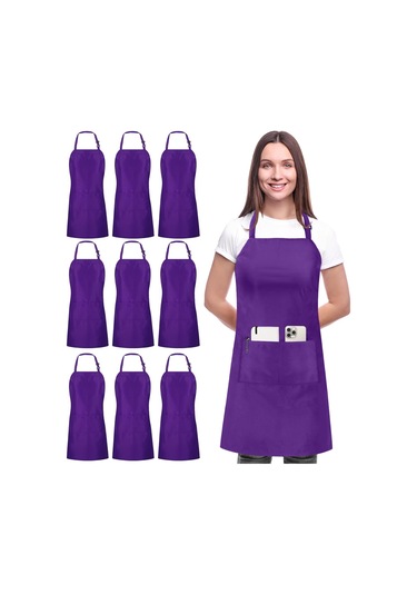 10 Paket 2 Cepli Ayarlanabilir Önlük, Su Ve Yağa Dayanıklı Mor, 10 Paket Diğer