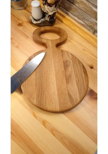 Ahşap Saplı Yuvarlak Pizza Sunum Kesme Tahtası