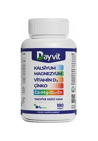 Dayvit Kalsiyum Magnesium Vitamin D Çinko 180 Tablet