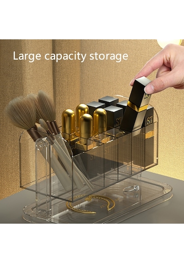 Cbtx Pet Ruj Saklama Kutusu Çok Izgaralı Tuvalet Masası Makyaj Fırçası Dudak Sır Şeffaf Organizatör - Şeffaf Gri