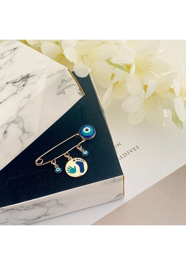 Bebek Yaka İğnesi Bebek Nazarlık El Ayak İzi Yaka İğnesi Gold