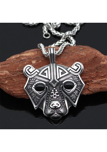 Antik Gümüş & Siyah Titanyum Çelik Ayı Kafa Kolye Kolye Moda Aksesuarları Erkek Kazak Kolye Metal Chain
