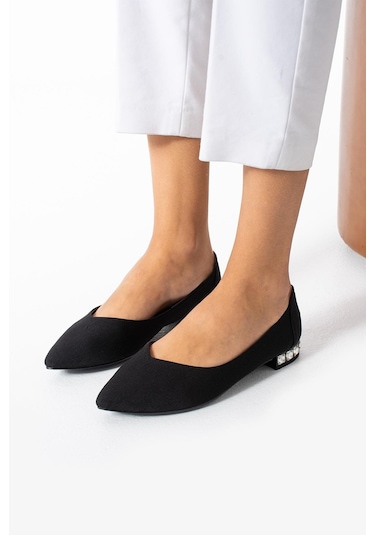 Kadın Siyah Zara Topuk Taş Detaylı Babet Siyah