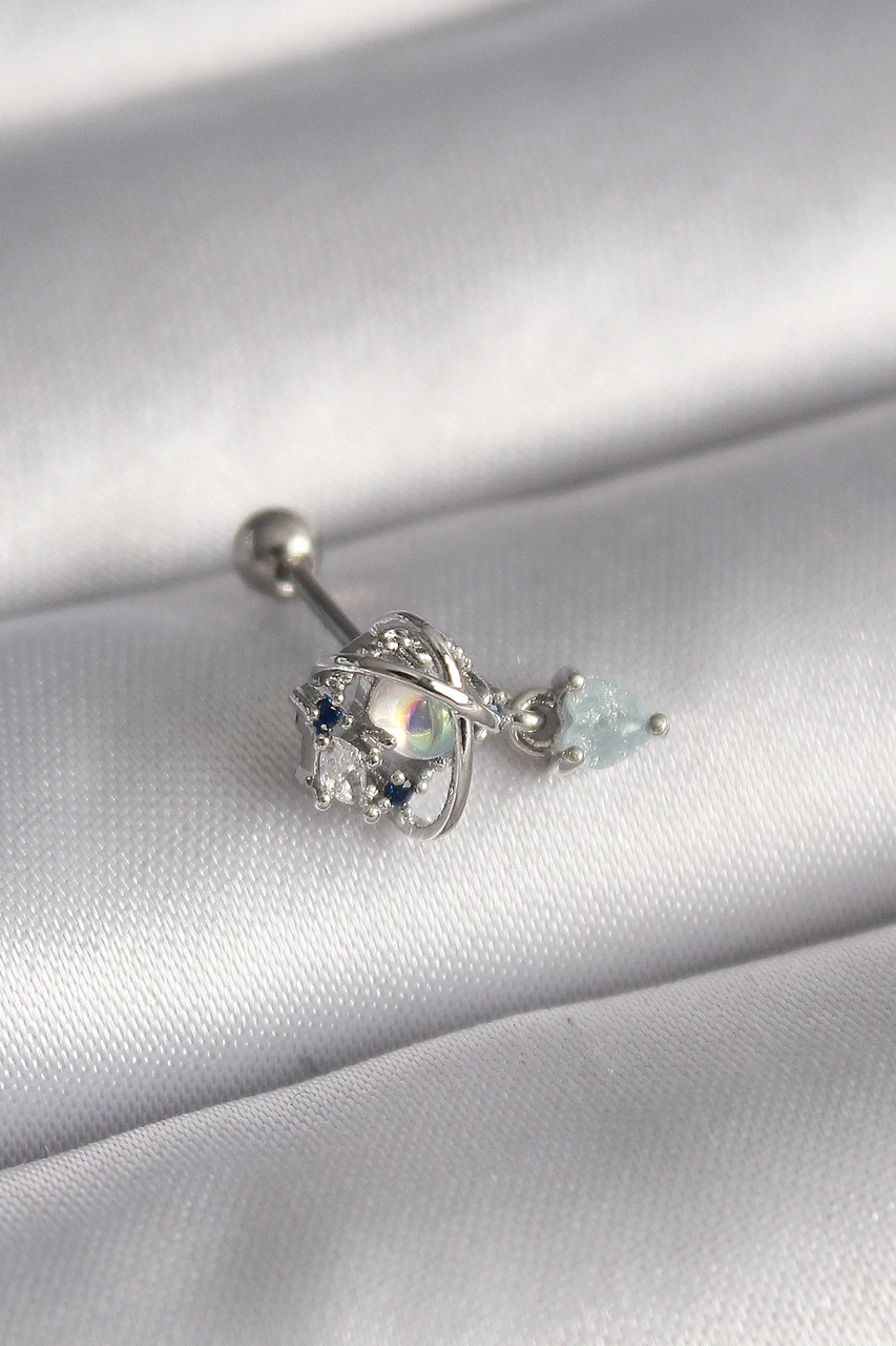 Dodes 316l Çelik Gümüş Renk Zirkon Taşlı Sallantı Kalp Detay Tragus Piercing Tg27pr1361 Çok Renkli