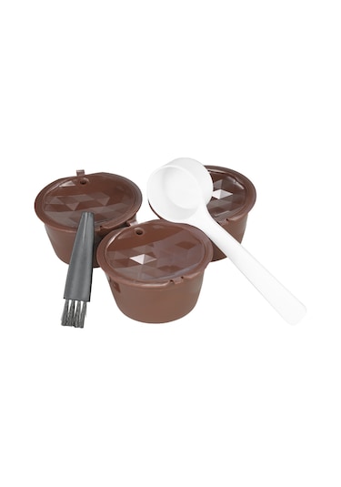 Mufunye 3 Adet Tekrarlı Kullanım Dolce Gusto Kahve Kapsülü Seti Kahverengi - Yemek Grubu Pp+304 Paslanmaz Çelik - Kaşık Ve Fırça İçerir Diğer