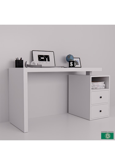Çalışma Masası Çekmeceli Ve Raflı Geniş Çalışma Alanına Sahip Beyaz