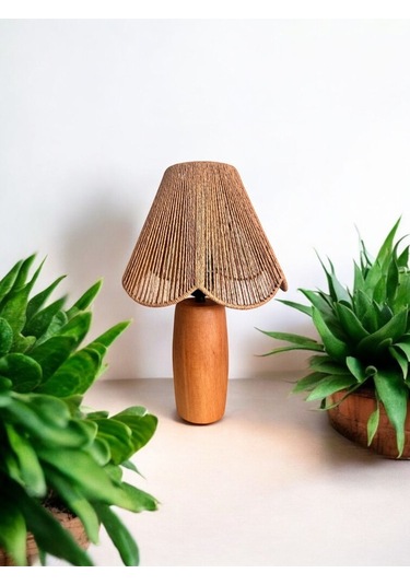 Hasır El Yapımı Bohem Çiçek Şekilli Ahşap Ayaklı Rustik Avize Kahverengi