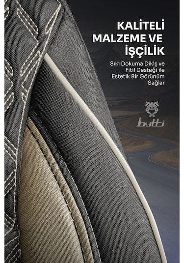 Siyah - Bej Garni Buttı Speedy Serisi Premium Oto Koltuk Kılıfı Ortopedik Destekli, Ön Arka Tam Set, Aırbag Uyumlu