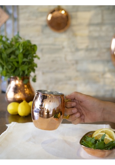 Bakır Kupa Bardak Döküm Kulplu Model Bakır Renk