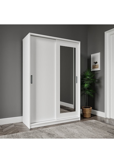 Başak Aynalı 2 Sürgü Kapılı Beyaz 8 Bölmeli Portmanto