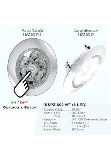 Sanel Power 12-24v3w Spot Led Dekoratif Lamba Dokunmatik Sspz600w