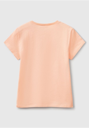 Kız Çocuk Siyah Simli Logo Baskılı T-shirt Turuncu