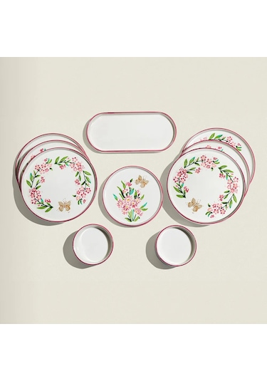 Nehir Pink Butterfly 6 Kişilik 13 Parça Seramik Kahvaltı Takımı Beyaz - Pembe