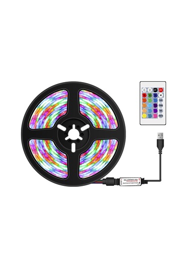 Kosona 5m Usb Rgb Renkli Led Işık Şeridi 16 Renkli Kumanda Kontrollü 4 Modlu Dekoratif Aydınlatma Kumanda Pil Yok