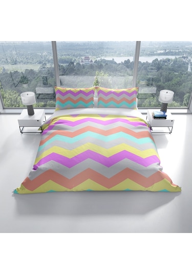 Cattleya Wave 3D Pamuk Saten Çift Kişilik Nevresim Takımı Çok Renkli