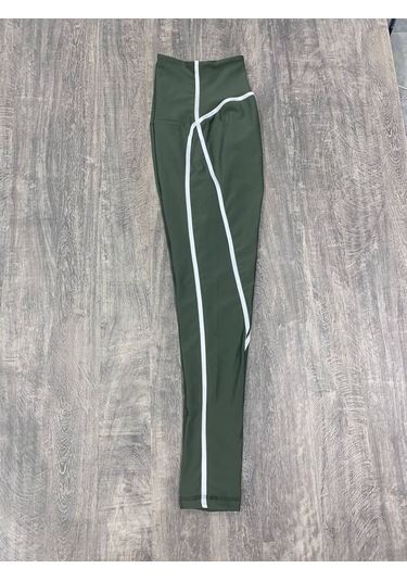 Menton Beyaz Biyeli Haki Yeşil Spor Tayt Haki