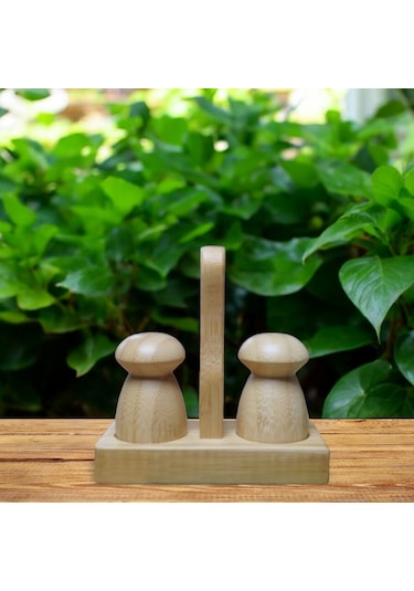 Şık Bambu Tuzluk Biberlik Seti Standlı Bambu