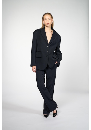 Thalure Kadın Lacivert Oversize Blazer Lacivert