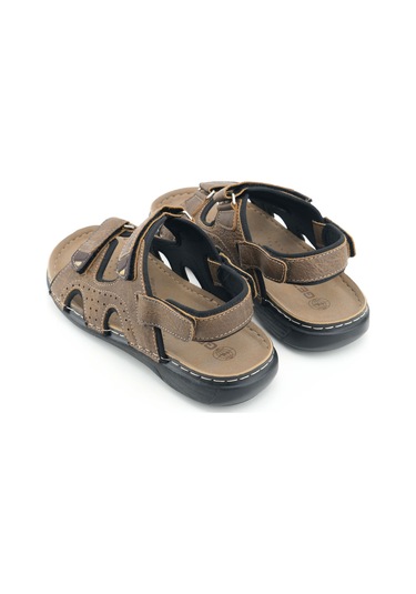 Gezer Yazlık Erkek Üstten Ve Bilekten Cırt Cırtlı Ayarlanabilir Suni Deri Rahat Taban Günlük Sandale Kahve