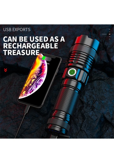 Wezone Usb Şarjlı Led Fener, 1200 Lumen, 1000m Uzaklık, 4 Işık Modu, Su Geçirmez, Zoom Özelliği, Kamp/hiking/acil Durumlar İçin Alüminyum Gövde A56 Siyah