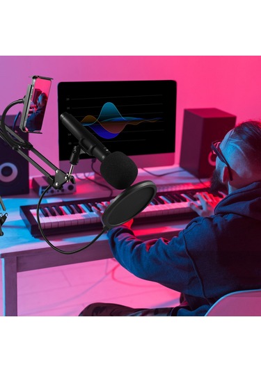 Samdoo Siyah Çok Amaçlı Masaüstü Mikrofon Stant Seti - Katlanabilir, Ayarlanabilir, Mikrofon Tutucu, Anti-pop Filtresi Ve Telefon Tutucu Dahil