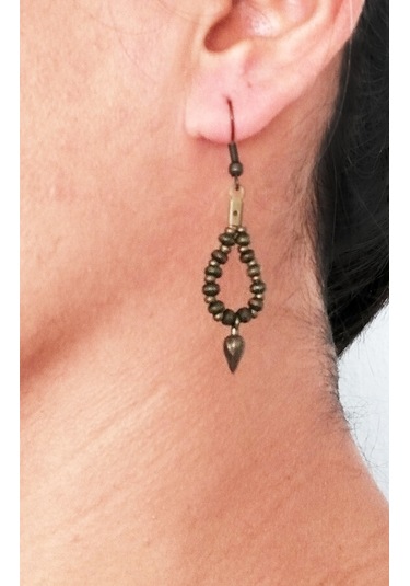 K212 Damla Sallantılı Küpe Yeşil&antik Sarı Kahverengi - Yeşil