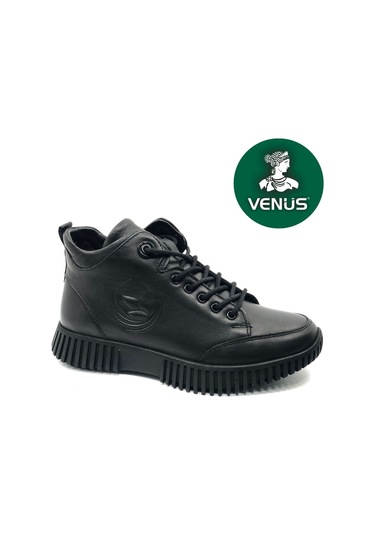 Venüs Rtew Hakiki Deri Düz Kaymaz Taban Ortopedik Kadın Bot Siyah