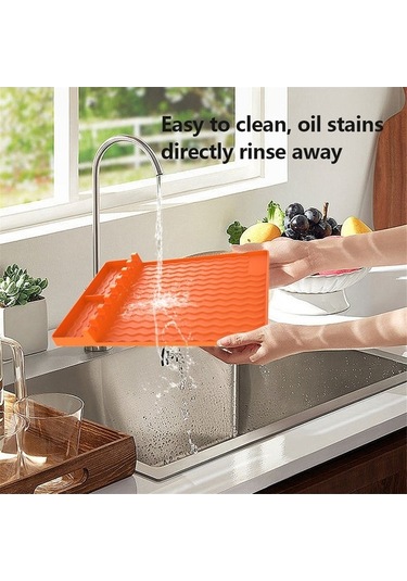 Ulzyvf Yan Turuncu Spatula Raf Matı, Izgara Yüksek Isıya Dayanıklı Barbekü Aleti 3'ü 1 Arada Turuncu